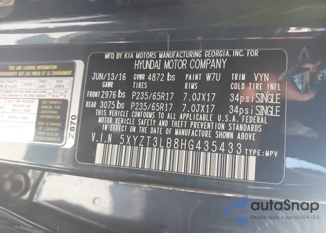 2017 Hyundai Santa Fe Sport 2.4L z USA, uszkodzony, nr VIN 5XYZT3LB8HG435433